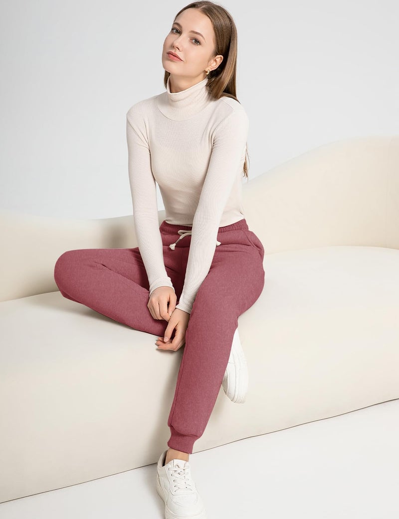 Flygo Women's Winter Warm Fleece Joggers Pants Sherpa Lined Athletic Active Sweatpants(X-Small, Wine Red) - Image 2
